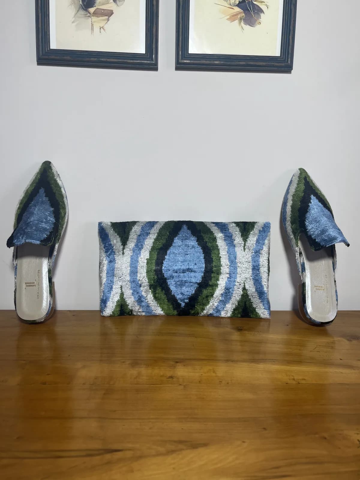 Diamond Set — mules azul y verde y negro y blanco artesanal de Lucía Lacunza · vista 2