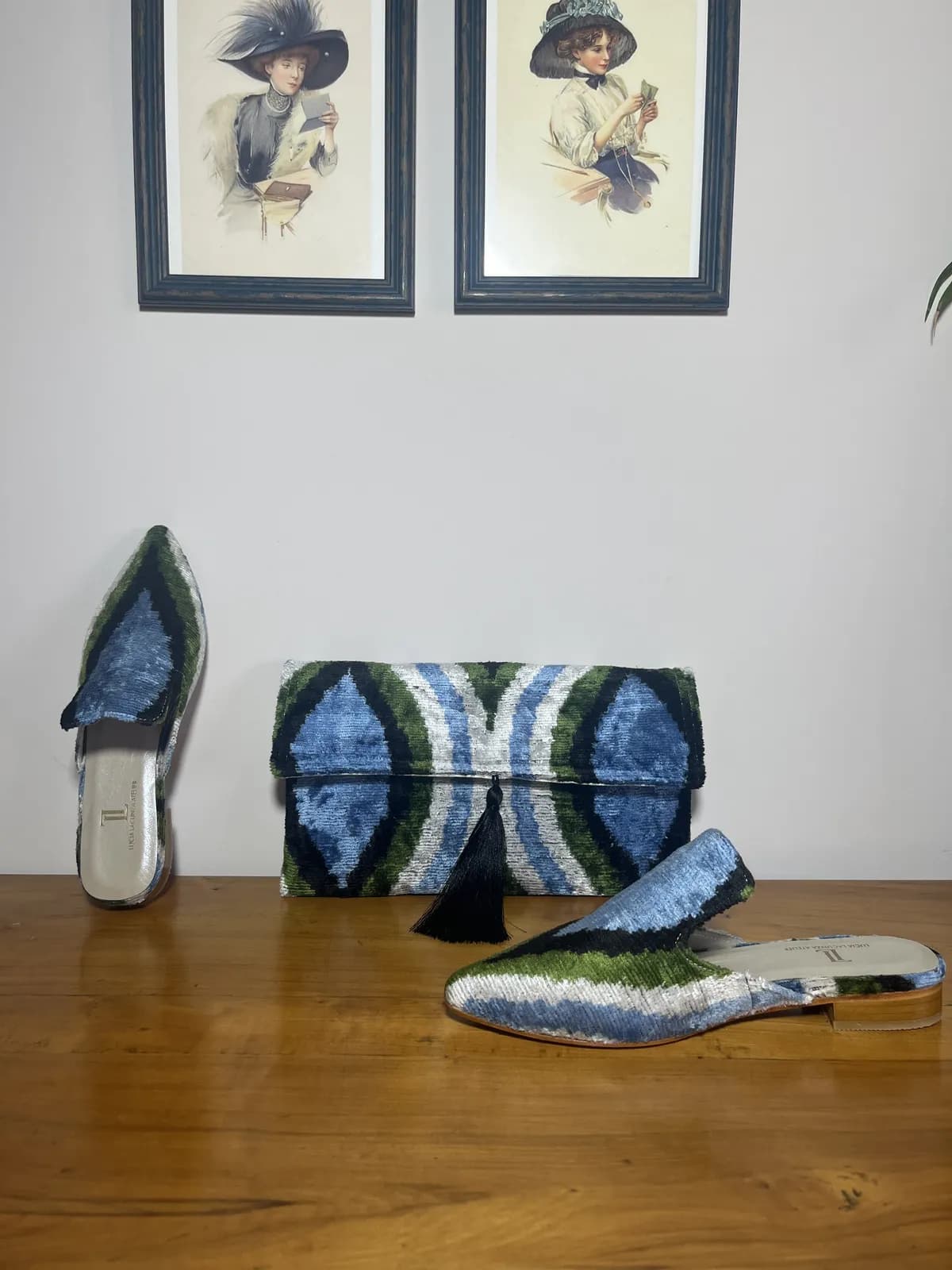 Diamond Set — mules azul y verde y negro y blanco artesanal de Lucía Lacunza · vista 3