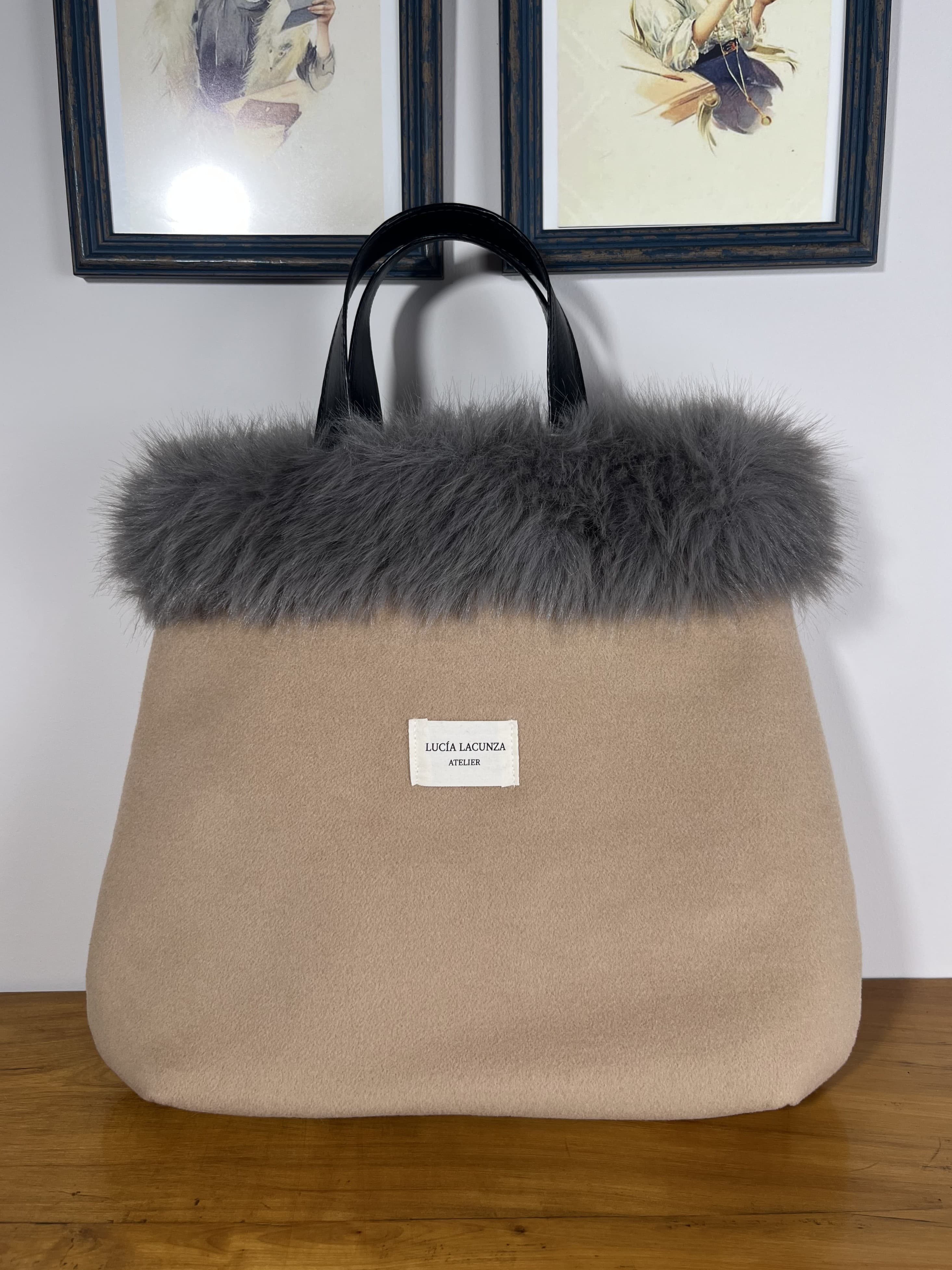 Selene — bolso beige y gris y negro y blanco artesanal de Lucía Lacunza · vista 5