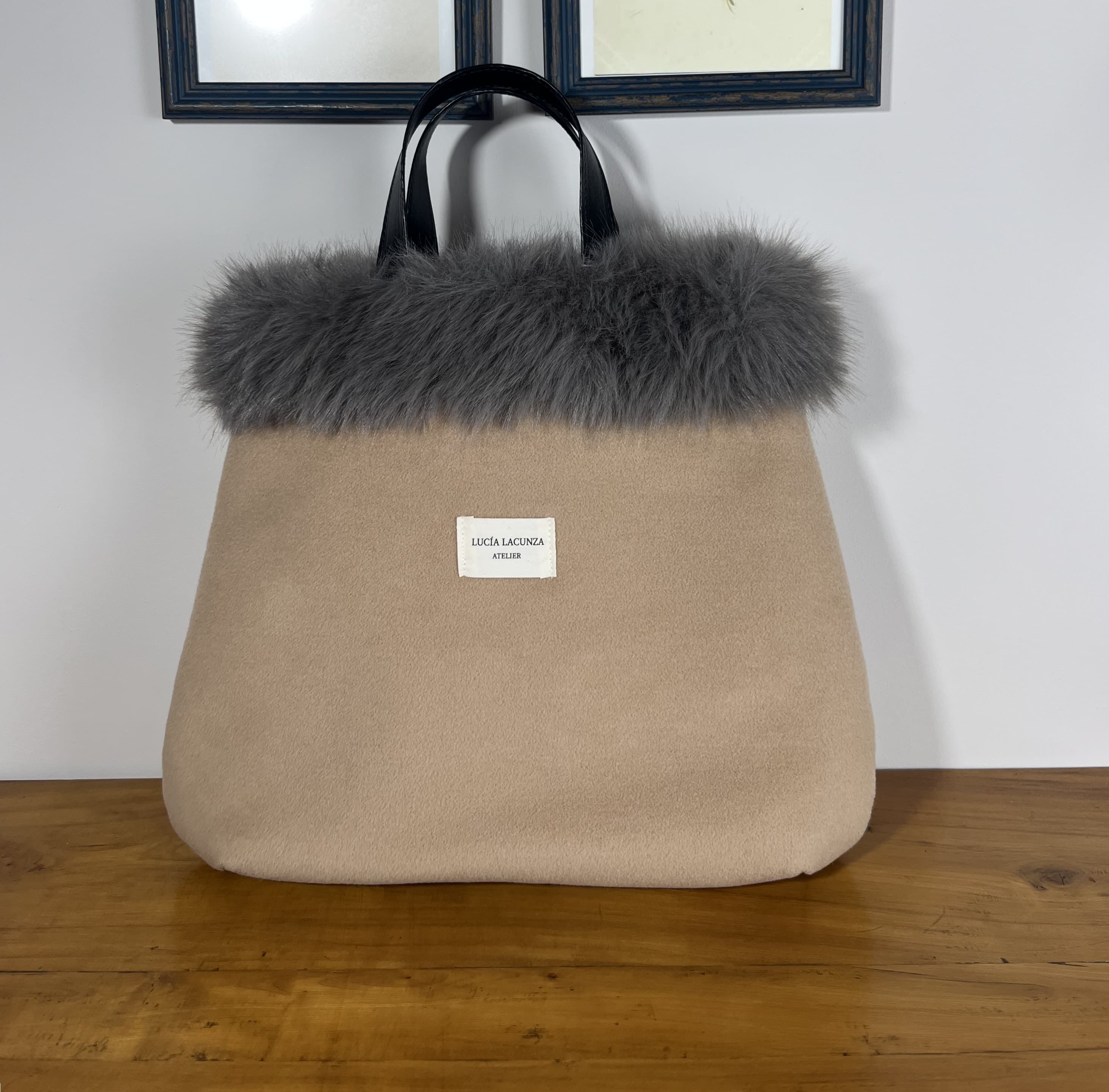 Selene — bolso beige y gris y negro y blanco artesanal de Lucía Lacunza · vista 6