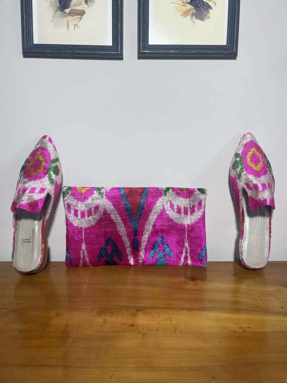 Mach me — mules rosa y verde y amarillo y blanco artesanal de Lucía Lacunza · vista 3