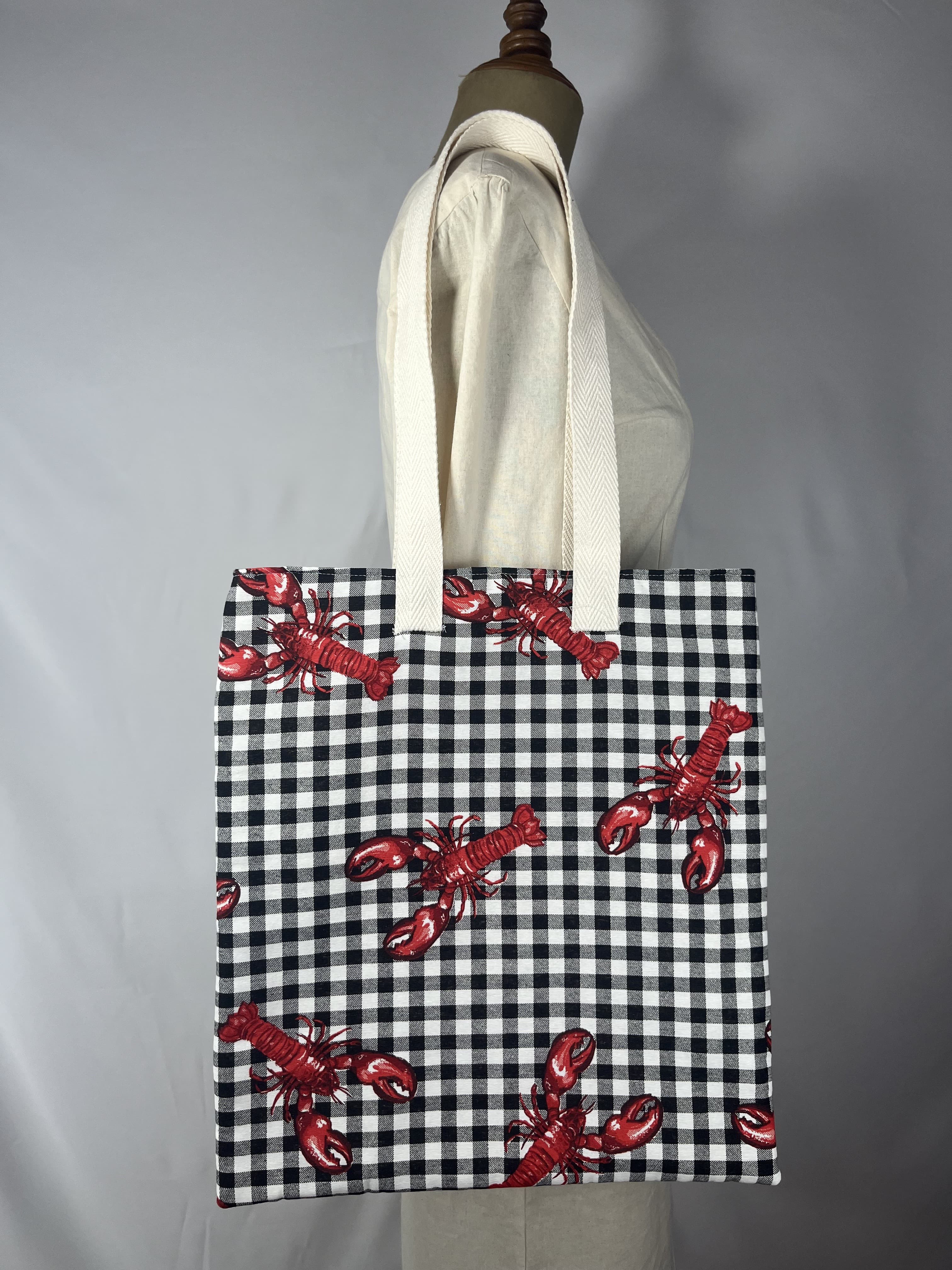 Vichy Marin — bolso negro y blanco y rojo artesanal de Lucía Lacunza · vista 3