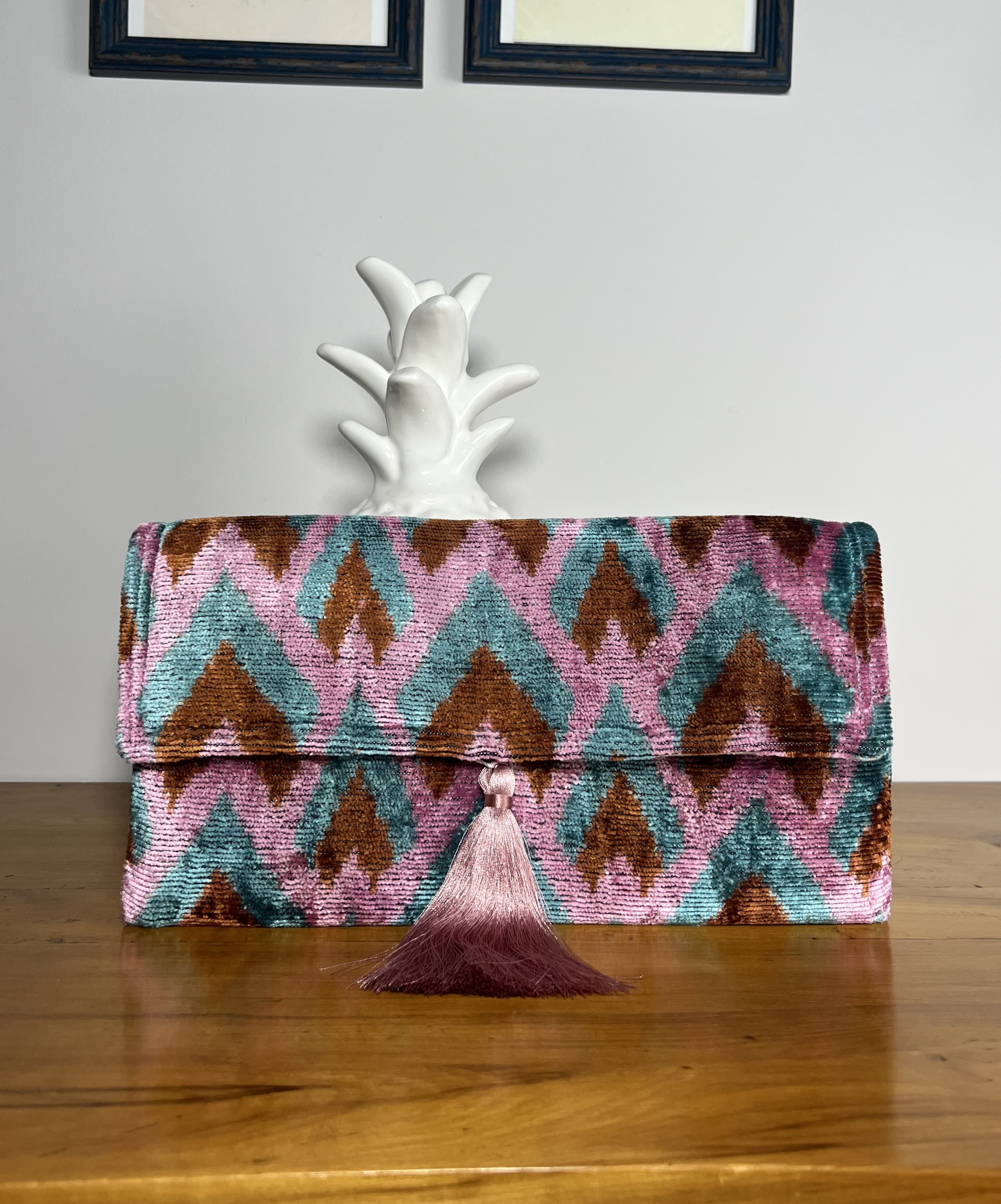 Duna Rosa — cartera azul y rosa y marron artesanal de Lucía Lacunza · vista 2